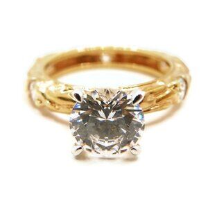 14K Gold Plated 925 Simulated Diamond (CZ) Textured Engagement Ring, 4.0g Size 6